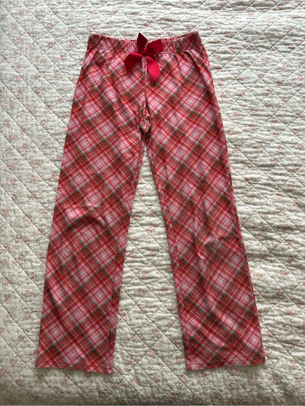 Sleep On It Red and Pink Plaid Pajama Bottoms with Bow
